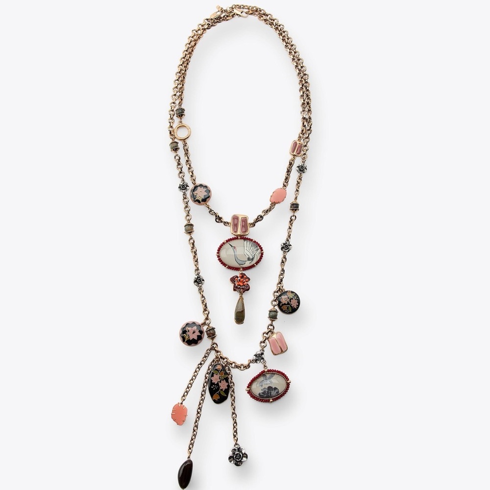Floral & Bird Pattern Vintage Artistic 2-Layer Necklaces